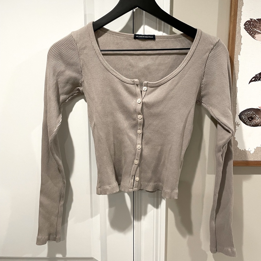 Brandy Melville Ribbed Long Sleeve Button Top